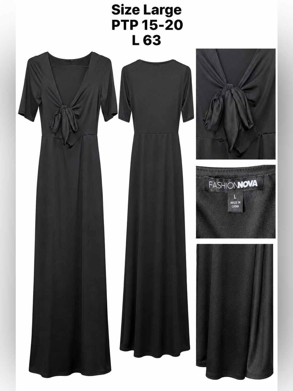 Fashion Nova Black Tie-Front Formal Maxi Dress